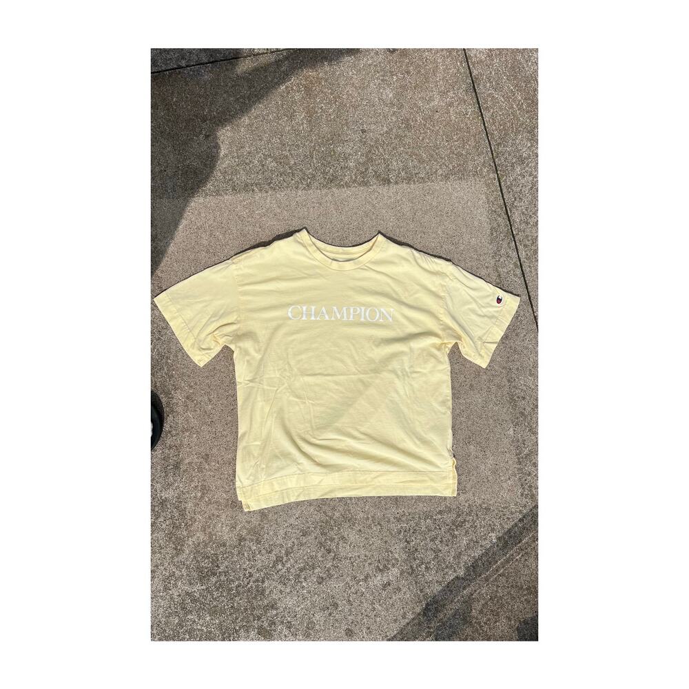 Champion Pale Small Tee Yellow Retro Sportswear Graphic Clean Girl Athleisure